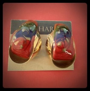 Vintage Multiple colored/Gold Clip Earrings A17